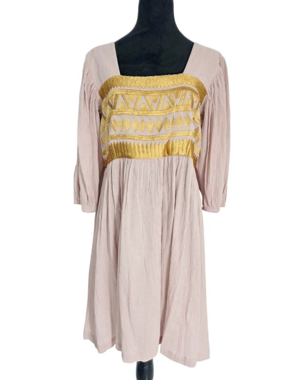 The Pyramid Collection Size Large Smoked Peasant Dress Long Sleeve Boho Gypsy